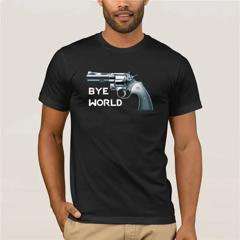 

100% хлопковая модная летняя мужская футболка BYE WORLD gun Модная креативная графическая футболка с коротким рукавом Топ