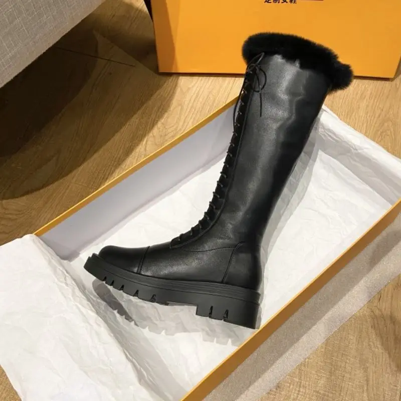 Женские сапоги до колена на платформе молнии с мехом Размеры 33-43 | Обувь