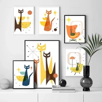 abstract geometry cat poster minimalist wall art canvas painting nordic pictures for nursey childrens room decoration