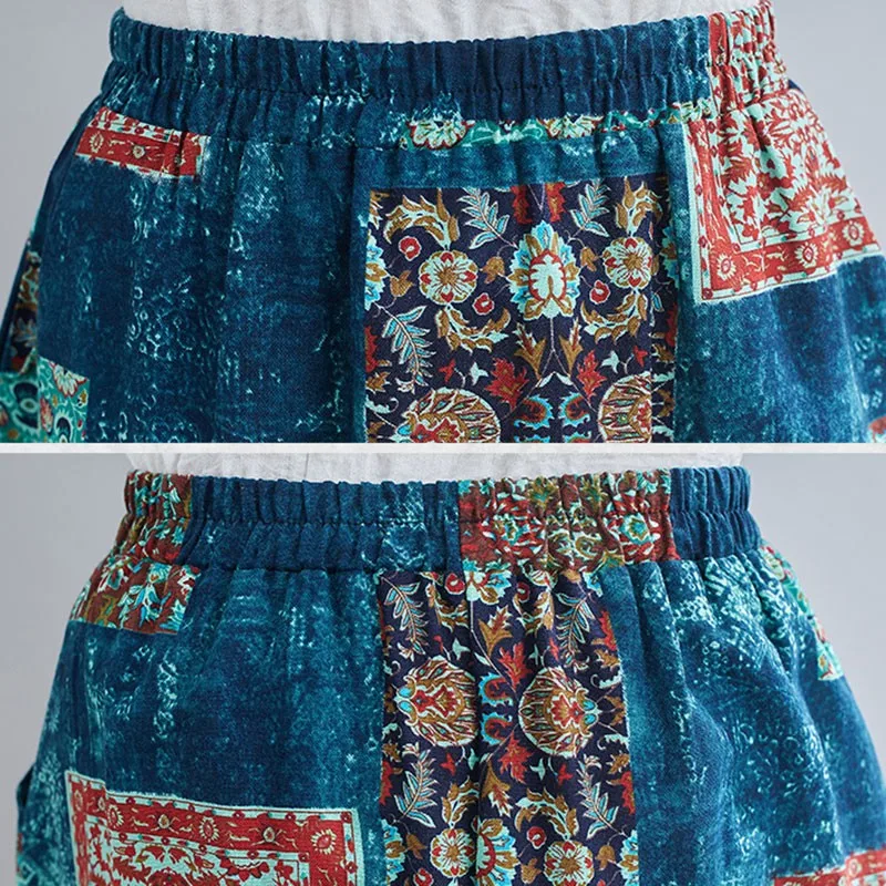 

Women Cotton Linen Casual Skirts New 2021 Spring Arts Style Vintage Print Loose High Waist Female A-line Long Skirt S3340