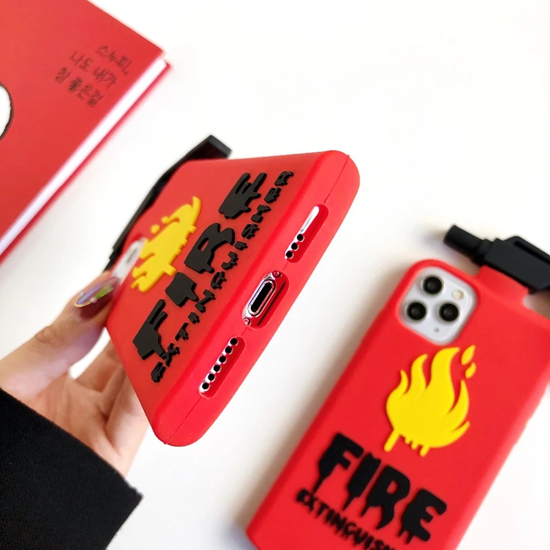 

3D Funny Fire Extinguisher Soft Phone Case For iPhone 11Pro Max Case SE Xs Max XR X 6 7 8 Plus Cute With Fire Logo Cover Fundas