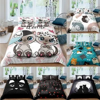 cute cat king queen bedding set animal print duvet cover for kids adult bedclothes and pillowcase quilt comforter covers