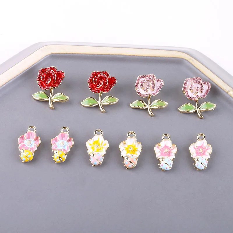 

Min order 30pcs/lot alloy drop oil cartoon rose/flowers shape metal floating locket charms diy jewely earring/garment accessory