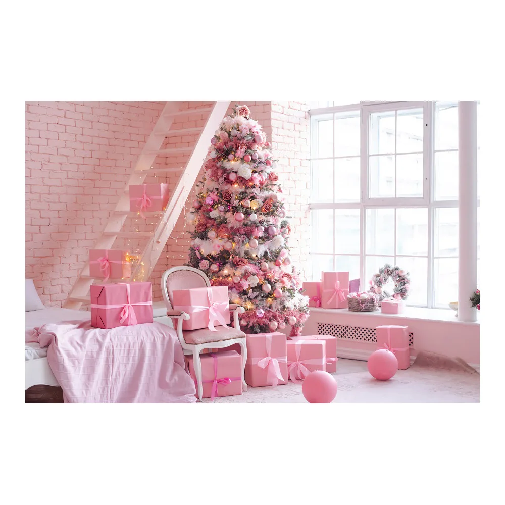 Tel&oacute;n de fondo para fotograf&iacute;a de invierno y Navidad, 80x120cm, regalos de &aacute;rbol de Navidad rosa, tel&oacute;n de fondo para fiesta, accesorios de fotograf&iacute;a para ni&ntilde;os-4