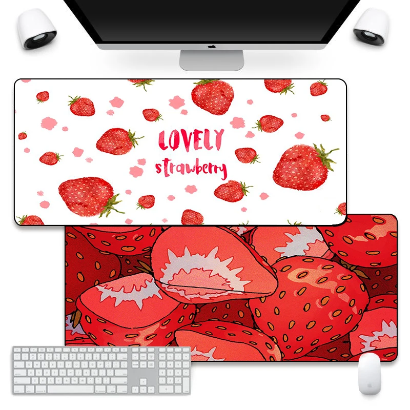 

Cute Strawberry Mouse Pad Comtuper DeskMat Large XXL Mousepad Kawaii Gaming Accessoroes Laptop Gamer Keyboard Waterproof MausMat