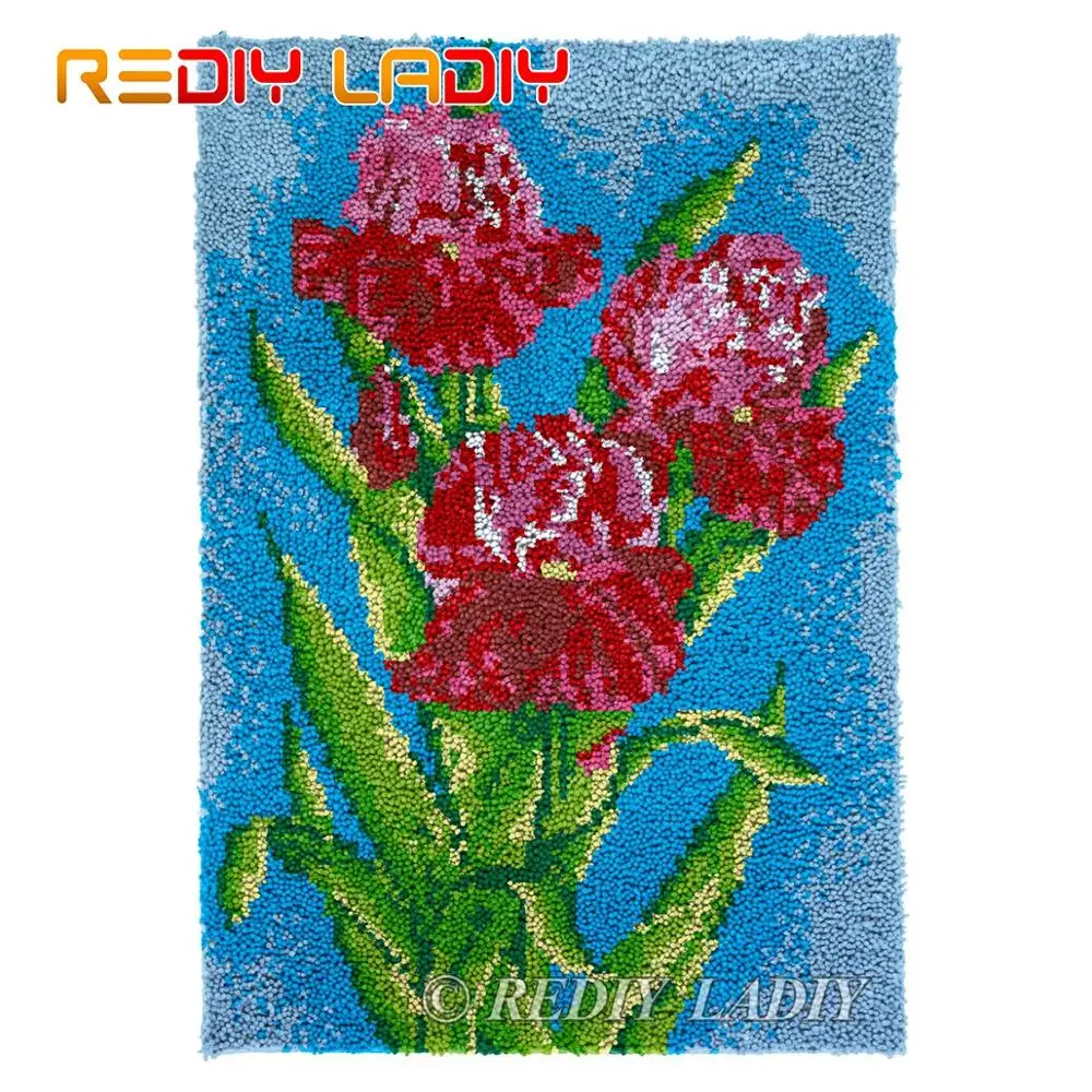 

Latch Hook Rug Chunky Yarn Tapestry Kits Crocheting Cushion Mat Iris Flowers DIY Carpet Rug Needlework Hobby & Crafts 58*85cm