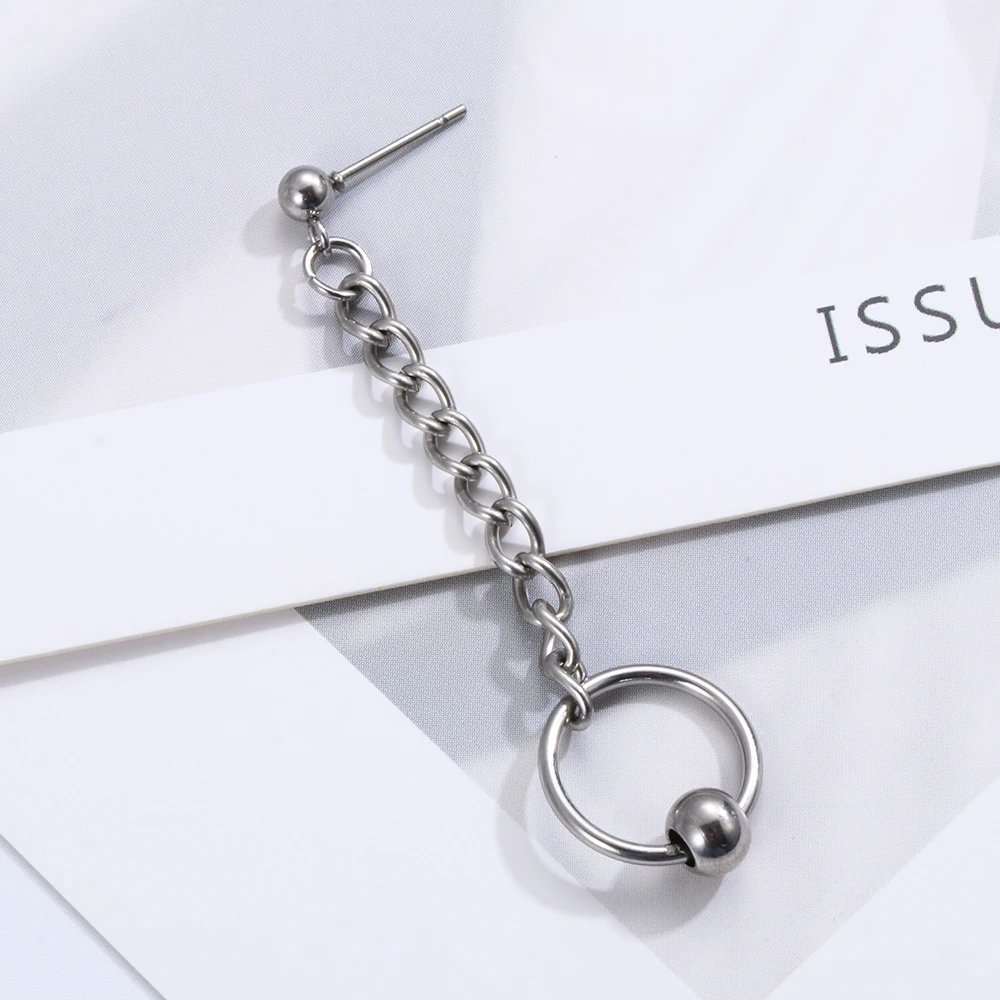 Punk Earrings Long Tassel Stainless Steel Ear Stud Geometry Chain Irregular Hoop Dangle Women Jewelry Men Boys | Украшения и