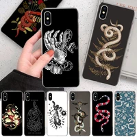 snake twine fern hand soft phone case for iphone 11 12 13 pro max xr x xs mini apple 8 7 plus 6 6s se 5s fundas coque shell capa