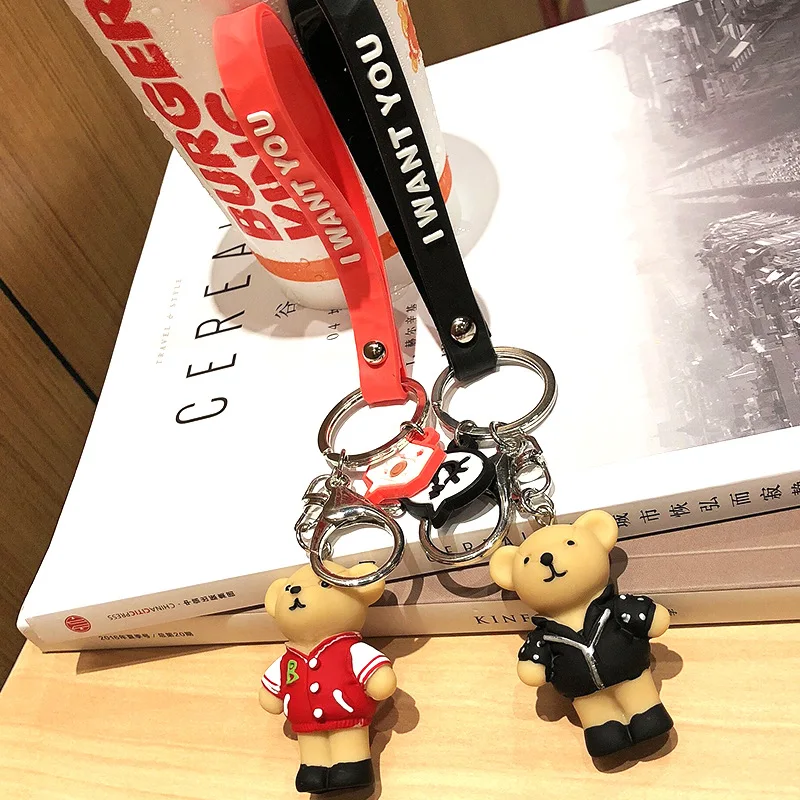 Cute Cartoon Bear Keychain Gifts For Women Girls Bag Pendant Epoxy PVC Figure Charms Key Chains Jewelry porte clef 2020 | Украшения и