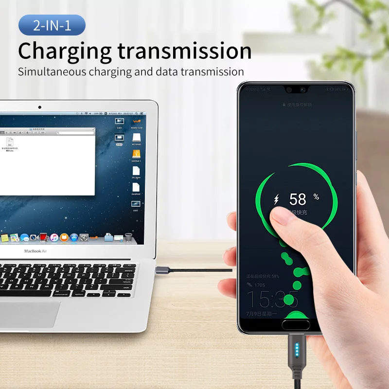 Быстрое зарядное устройство кабель USB Type C Динамический светодиодный Micro Авто