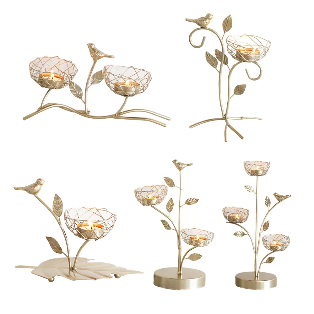Скандинавский кованый подсвечник золотая птица ароматизированный свадебный