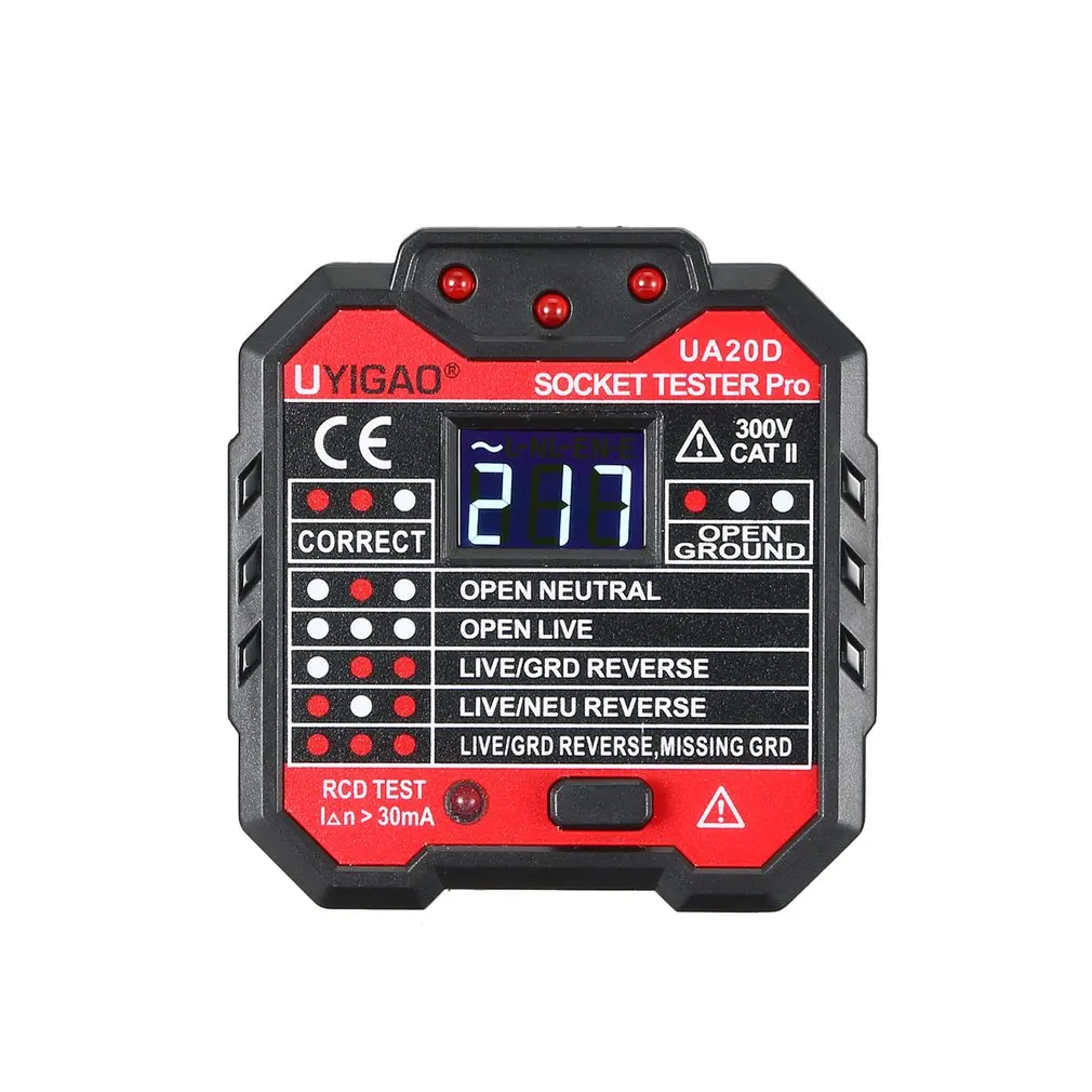 UYIGAO Portable Mini Digital Voltmeter Socket Tester Charger Detector Tester Voltage Tester Breaker Finder RCD Test UA20D