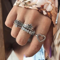 boho female rings crystal flower heart geometric joint antique silver color ring set personality wedding jewelry for women rings