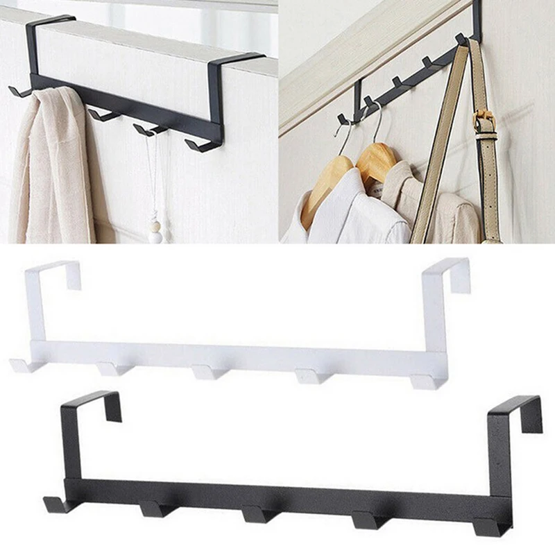 

Iron Holder Hooks Over The Door 5 Hooks Home Bathroom Organizer Rack Clothes Coat Hat Towel Hanger Bathroom Kitchen Accessories