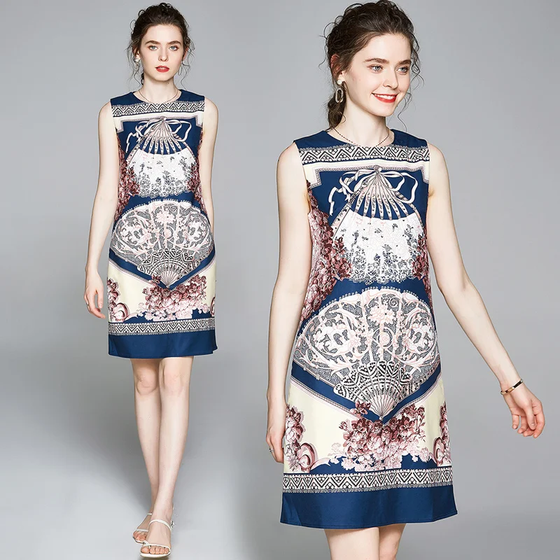 Элегантные летние платья с цветочным принтом женские без рукавов круглым