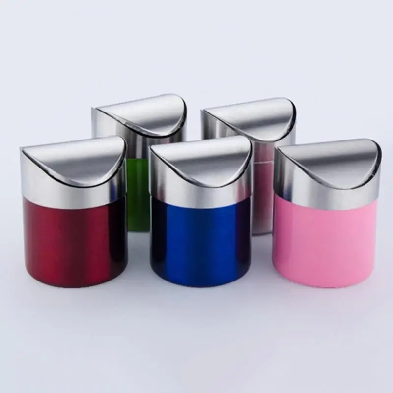 

Stainless Steel Desktop Trash Can Home Office Trash Cans Mini Car Dustbin