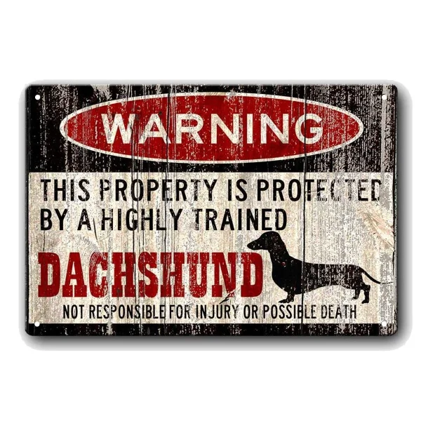 

Dachshund Sign Funny Metal Signs Dog Warning Sign Vintage Tin Metal Sign Bar Club Cafe Garage Wall Decor Farm Decor Art