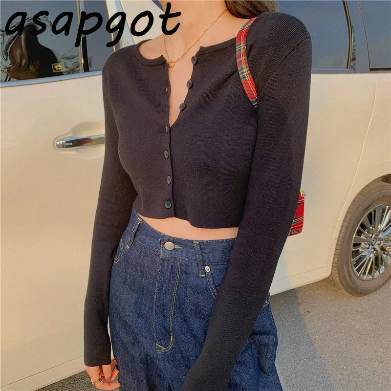 Candy Color Ribbed Knitted Cardigan Women Autumn Winter Long Sleeve Basic Cropped Sweaters Female Casual Short Jumper Top |
