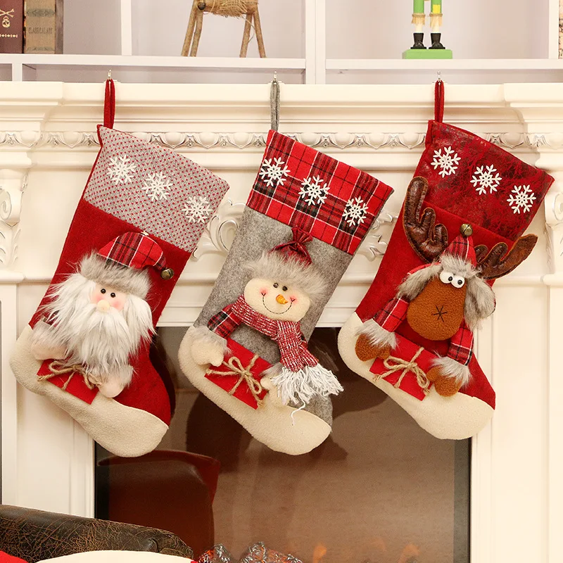 

Christmas Stocking Large And Small Xmas Gift Bags Fireplace Decoration Socks New Year Candy Holder Christmas Decor For Home
