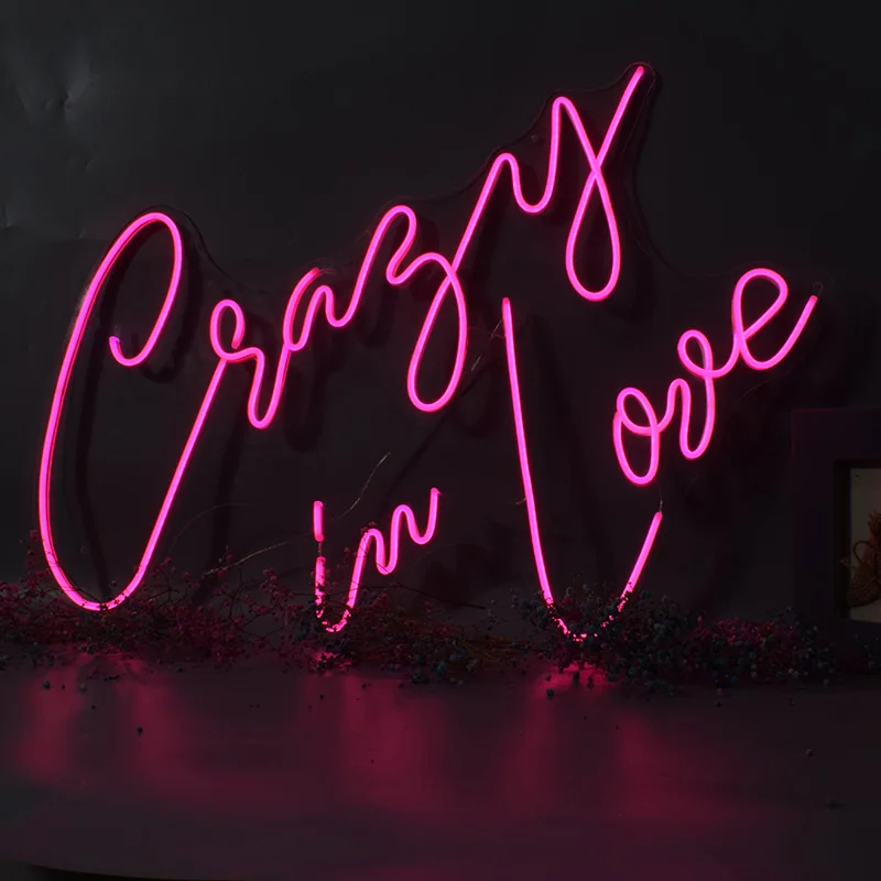 

Custom Neon Sign Light Transparent Acrylic Crazy In Love Flex Led Wall Hanging Decor Wedding Bar Lights Neon Pink Top