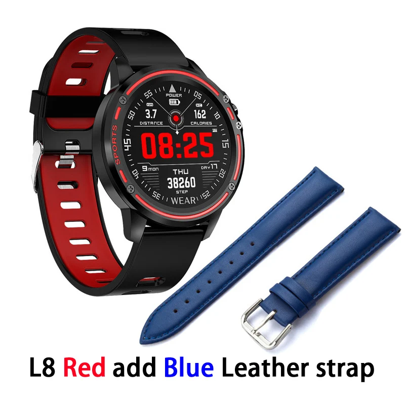 R add blue Leather Смарт-часы L8 IP68 Водонепроницаемые Смарт-часы спортивные фитнес-трекер мужские Смарт-часы с ECG PPG Пульс артериального давления PK L5 KW10 - Цвет: R add blue Leather