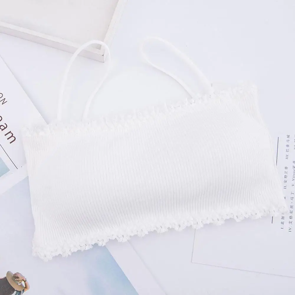 Women Bralette Crop Top Back Closure Bra Chest Pad Underwear Girls Strapless Tube Top - Color: White