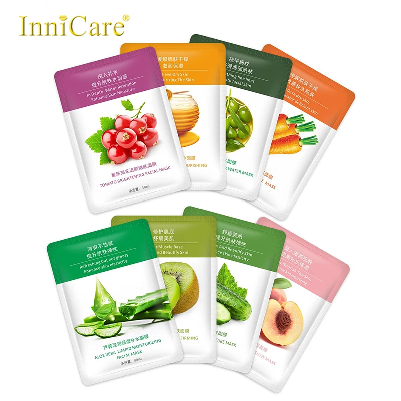 

InniCare 5Pcs Fruits Face Mask Moisturizing Oil Control Korean Skin Care Cosmetics Beauty Facial Sheet Masks Sets Skincare