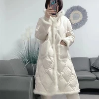 womens new style trimming down jacket long stand up collar loose fashion white duck down jacket for street cold weather wam