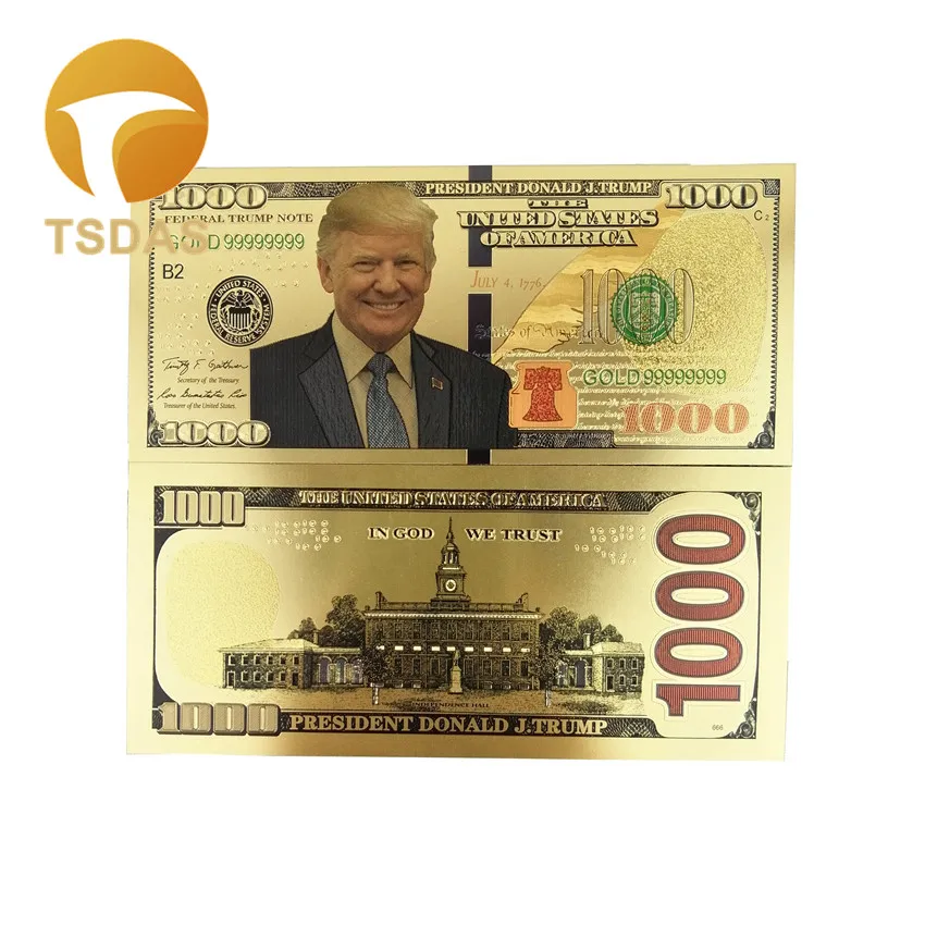 10Pcs/Lot Colorful USA Trump Banknotes 1000 Dollar Gold Banknote in 24K Plated For Gifts | Дом и сад