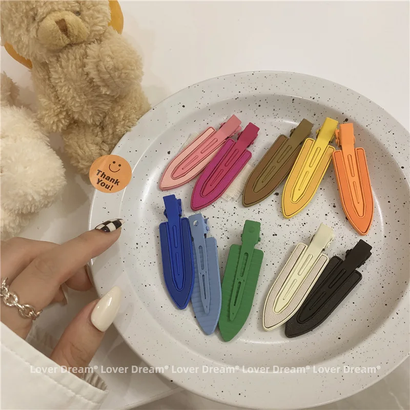 

New PU Metal Seamless Hair Clip Geometric Barrettes Korean Hair Accessories Plain Color Side Pins for Women Accessories Headwear