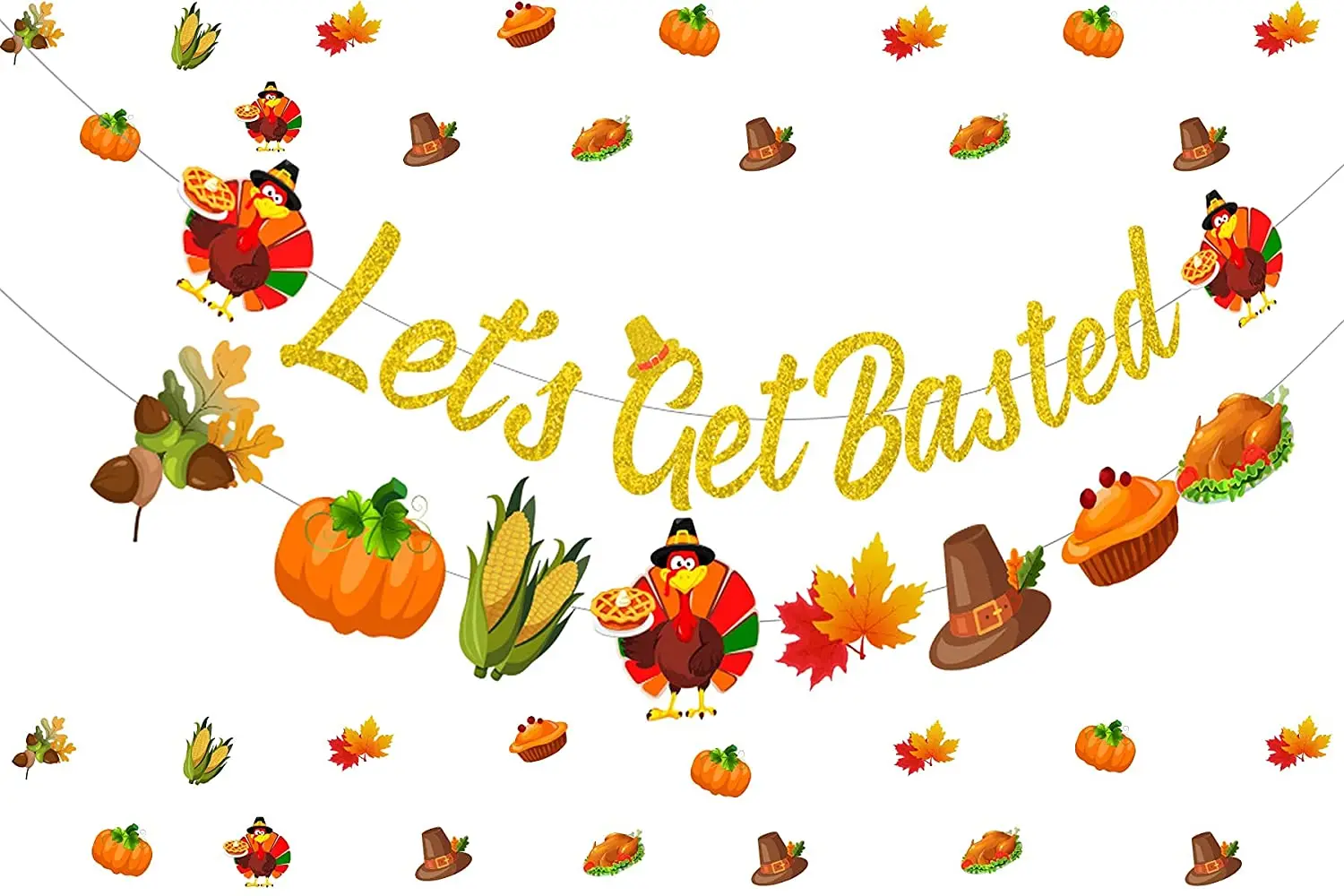 Let's Get Basted Banner Glitter for Thanksgiving Party Decor Outdoor Indoor Garland for Fall Happy Harvest Supplies
