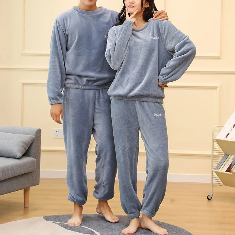 Pajamas For Couples Set Thick Warm Coral Fleece Homewear Winter Lounge Men's Clothing Soft Loose Women Home Clothes Suit | Мужская