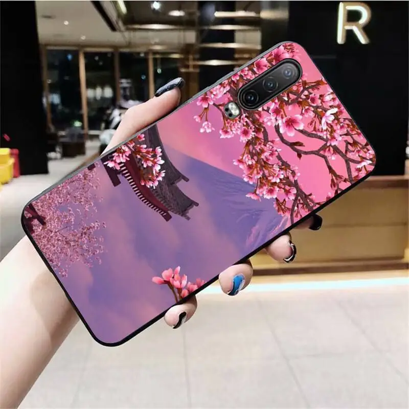 Розовый чехол для телефона из ТПУ с вишневым цветком Сакурой черный корпус Huawei P40