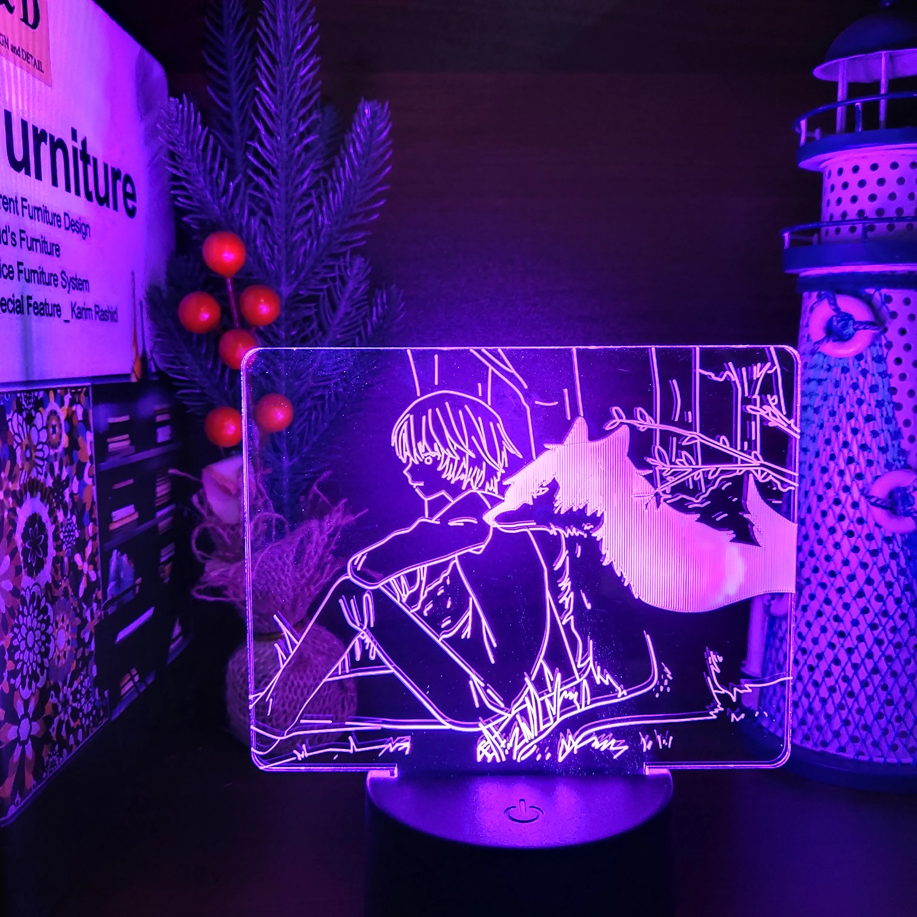 Светодиодная лампа в виде волка 3D Аниме иллюзия сенсорный светильник декор для