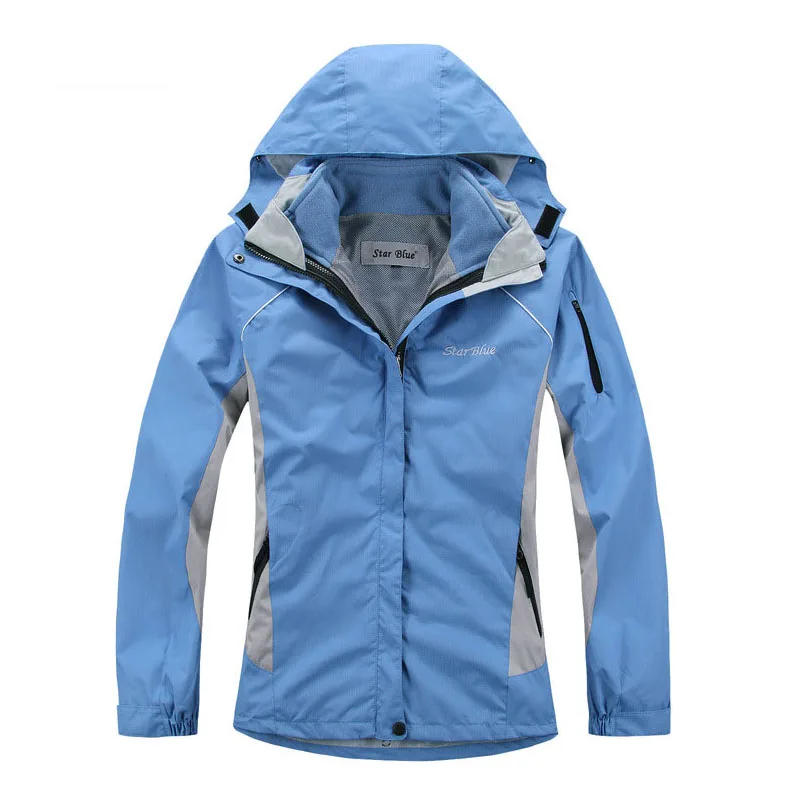 Sky blue Женская зимняя куртка 3 в 1 для походов на открытом воздухе софтшелл Женская ветрозащитная водонепроницаемая куртка походная альпинистская ветровка - Цвет: Sky blue