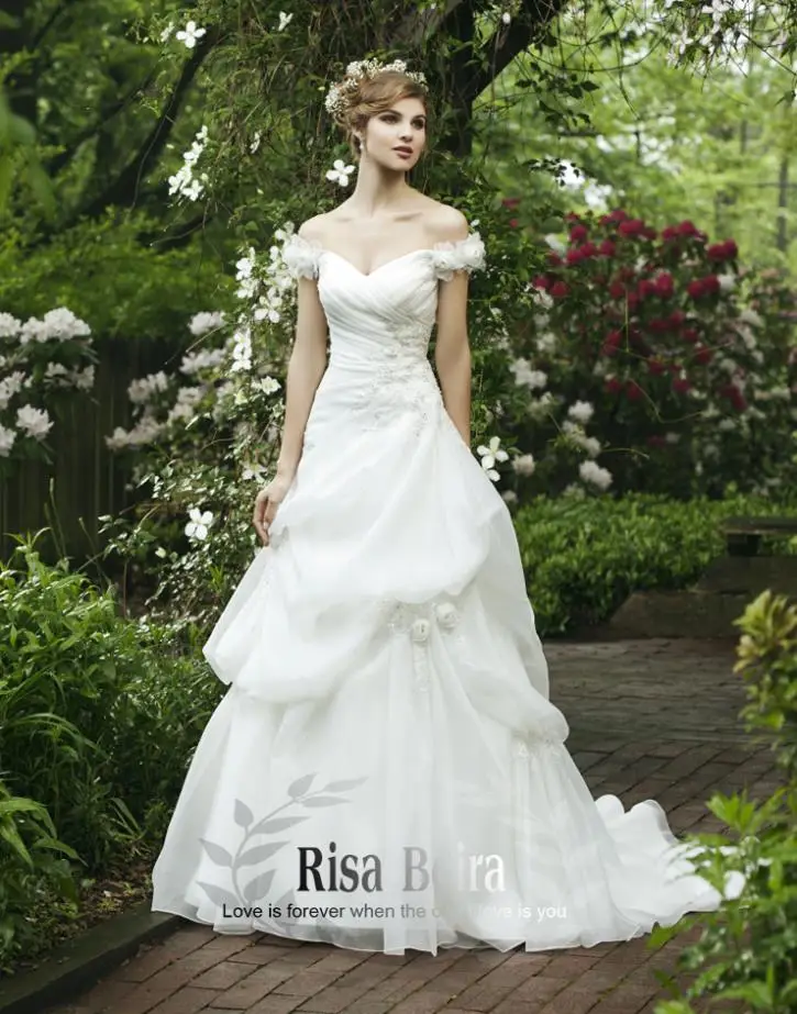 

free shipping 2016 new white organza ball gown plus size cap sleeve lace appliques elegant wedding dresses party bridal gown