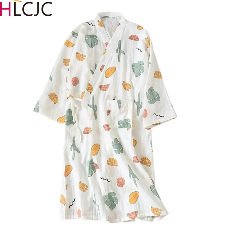 Женская марлевая Хлопковая пижама с боковым поясом летний халат в японском стиле