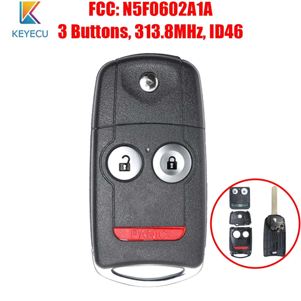 Складной штатив KEYECU с 3 кнопками 313 8 МГц чип ID46 для Acura MDX RDX 2007 2008 2009 2010 2011 FCC: