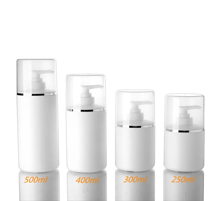 

Wholesale 250ml300ml400ml 500ml Round Lotion Bottle With Silver Edge Cover Body Wash Shampoo Bottle Empty Container