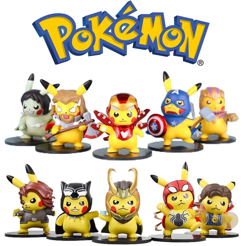

Genuine PokÃ©mon Pikachu Crossover Spider-Man Captain America Character Doll Model Pokemon Decoration Children Birthday Gift Toys
