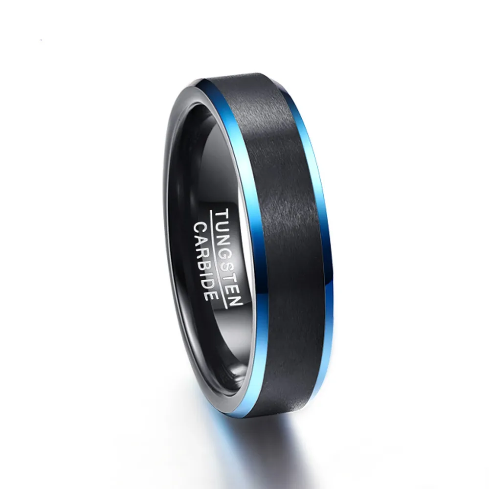 6 мм синие скошенные края черное кольцо из карбида вольфрама матовая отделка