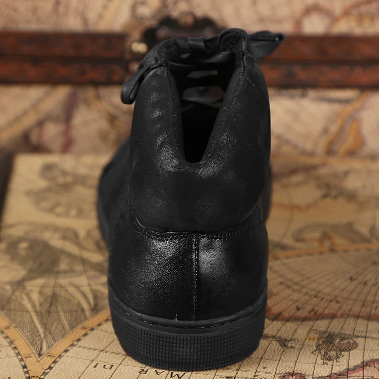 Мужские черные высокие кожаные ботинки повседневные спортивные кроссовки