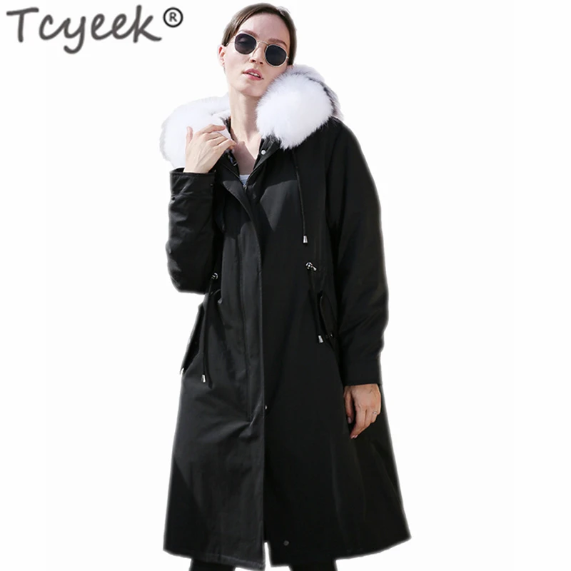 Женское зимнее пальто Tcyeek с подкладкой из натурального кроличьего меха парка