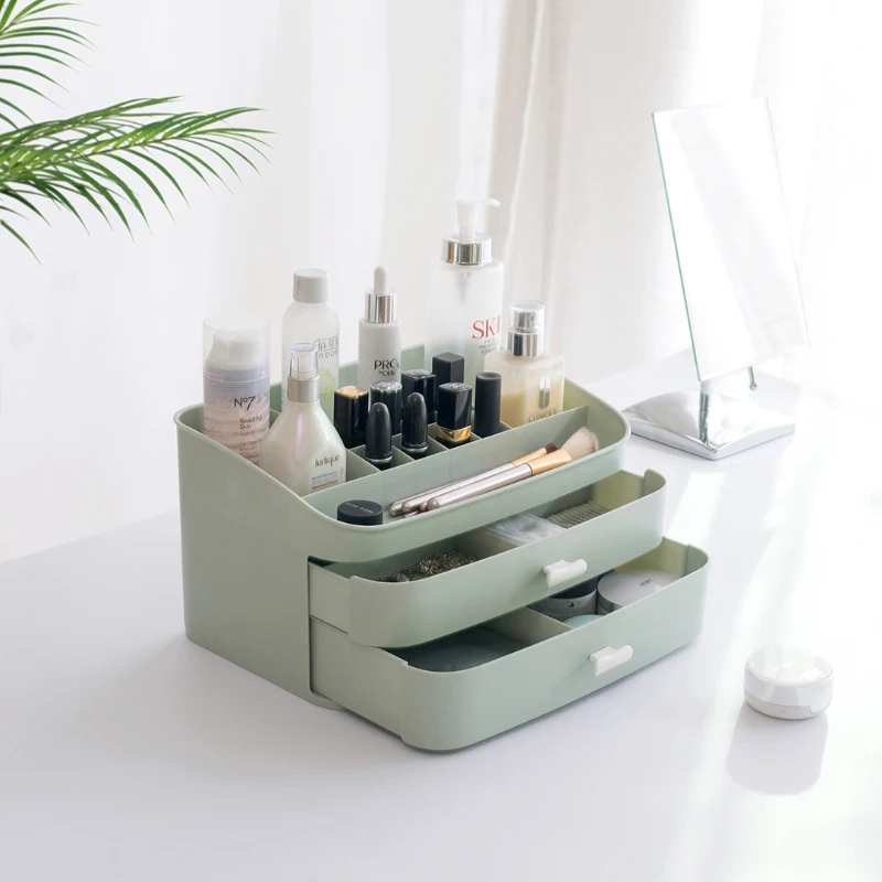 

Desktop Cosmetic Storage Box Large Capacity For Lipsticks Jewelry Storage Organizer Three-layer Plastic Container For Dresser