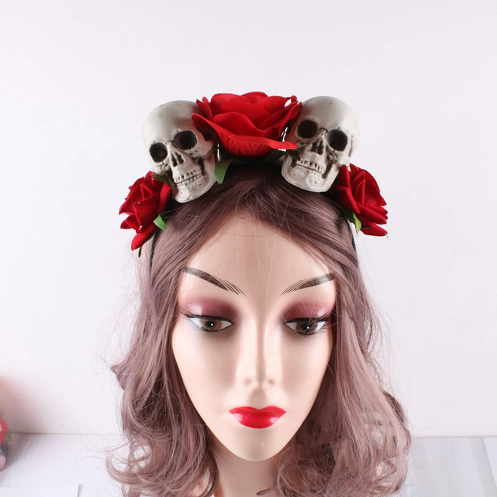 

Rose Skull Hair Hoop Flower Skull Headband Photo Props Halloween Party Headwear