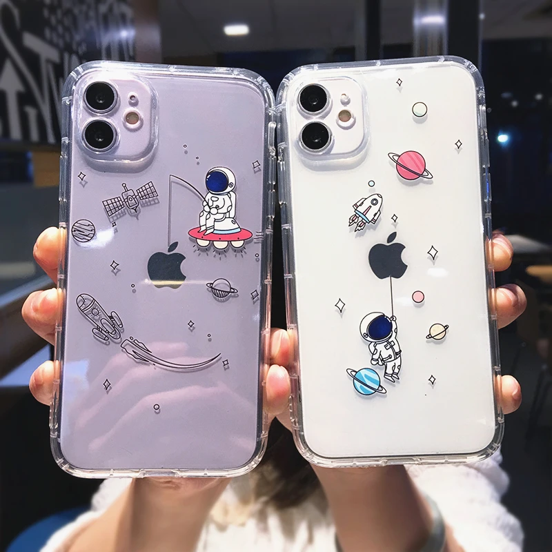 

Creative Cute Cartoon Astronaut Transparent Phone Case For iPhone 13 Pro Max 12 11 X XR XS 7 8 Plus Soft TPU Shockproof Cover