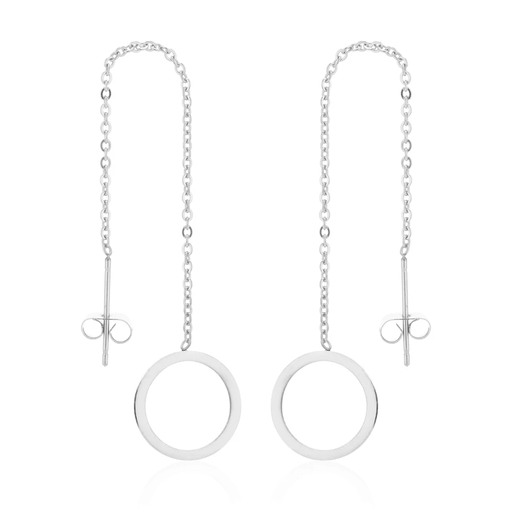 

Cute Small Circle Earrings Long Line Thread Earrings For Teens Geometrical Female Accessories Mujer Stainless Steel Jewelry