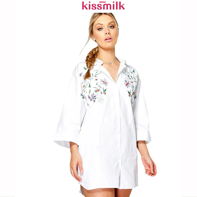 Рубашка Kissmilk Женская с отложным воротником и рукавами три четверти базовая