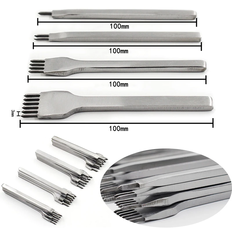 

4Pcs Leather Hole Punches Lacing Stitching Punch Craft Tools 3/4/5/6mm Lacing Stitching Tool Hand-stitched Steel Linger