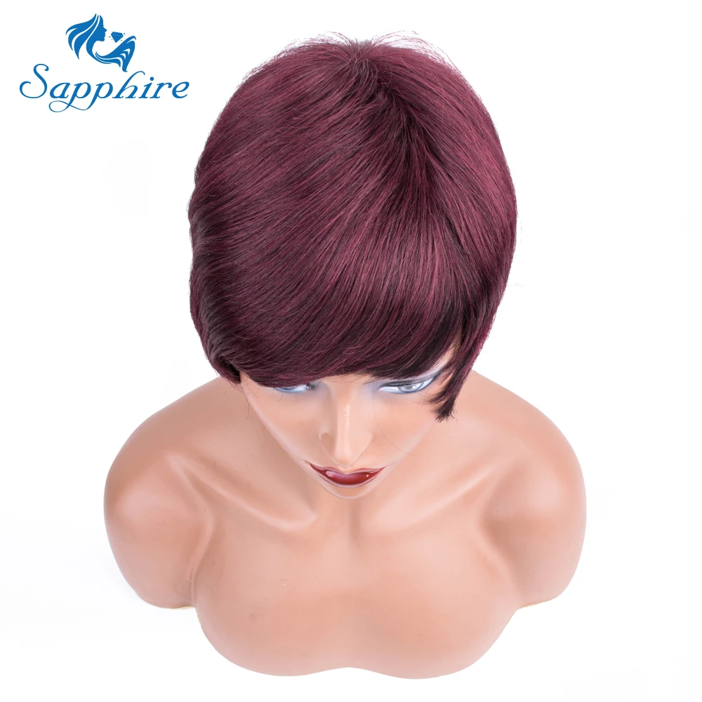 Сапфировые короткие бордовые парики для женщин человеческие волосы машины не